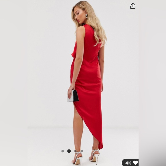ASOS design satin one shoulder midi dress in red - Picture 3 of 4